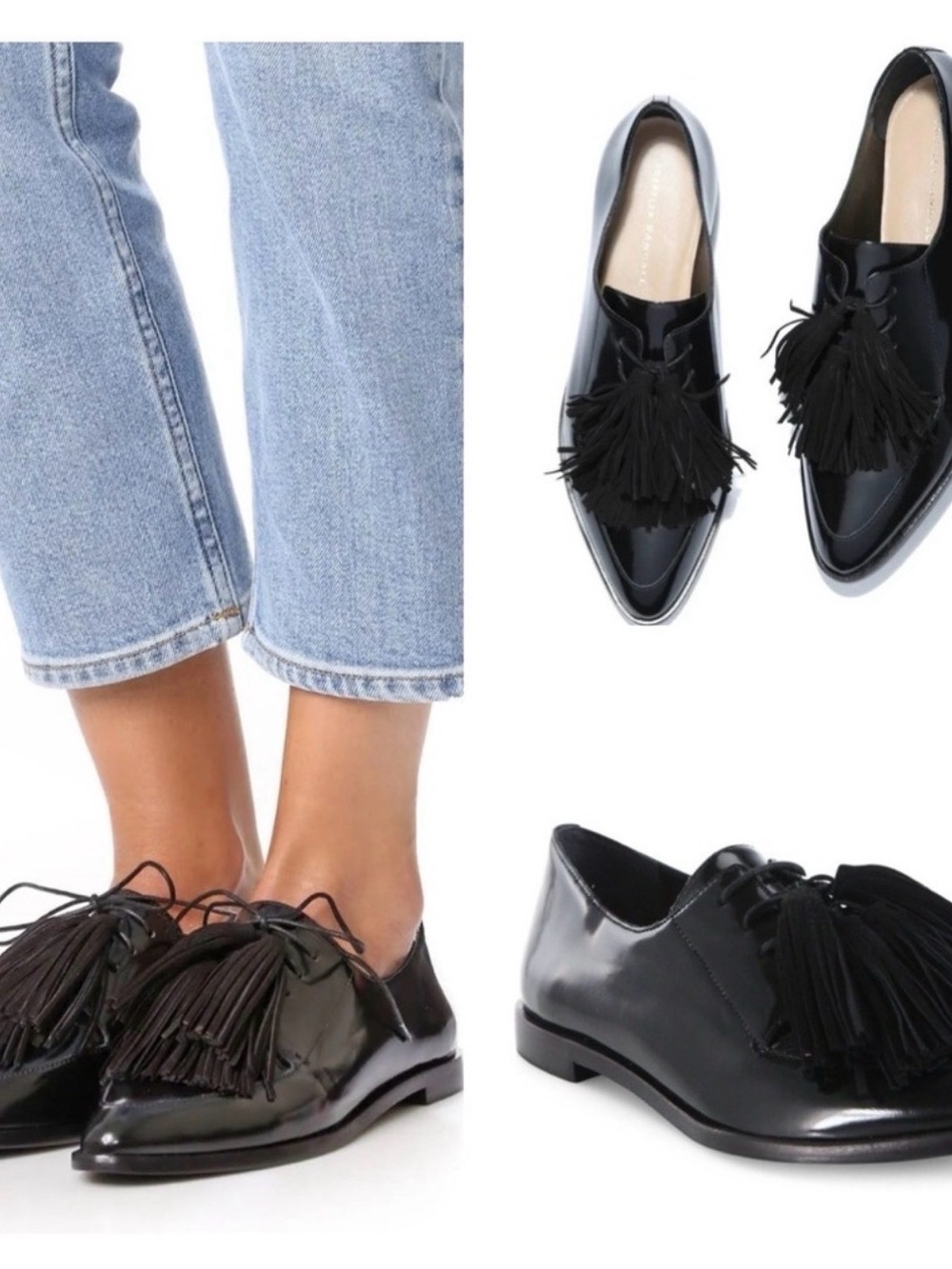Loeffler Randall Black Patent Fringe Tassel Oxfords